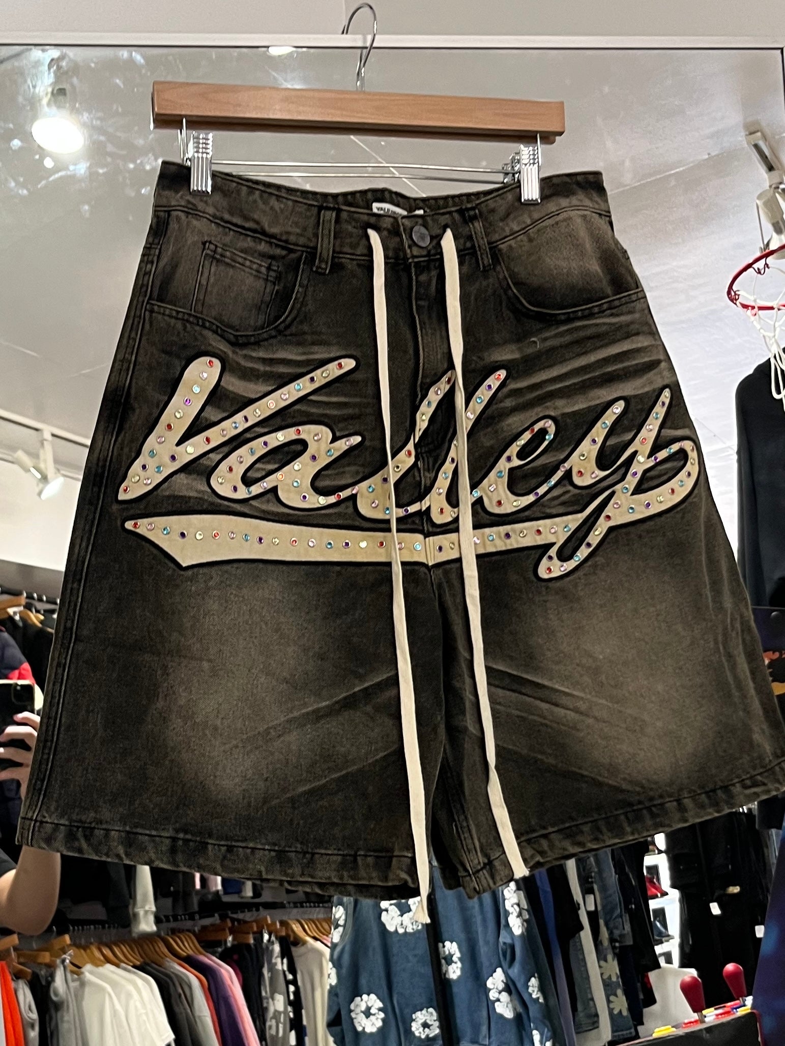 Vale lives rhinestone denim black shorts