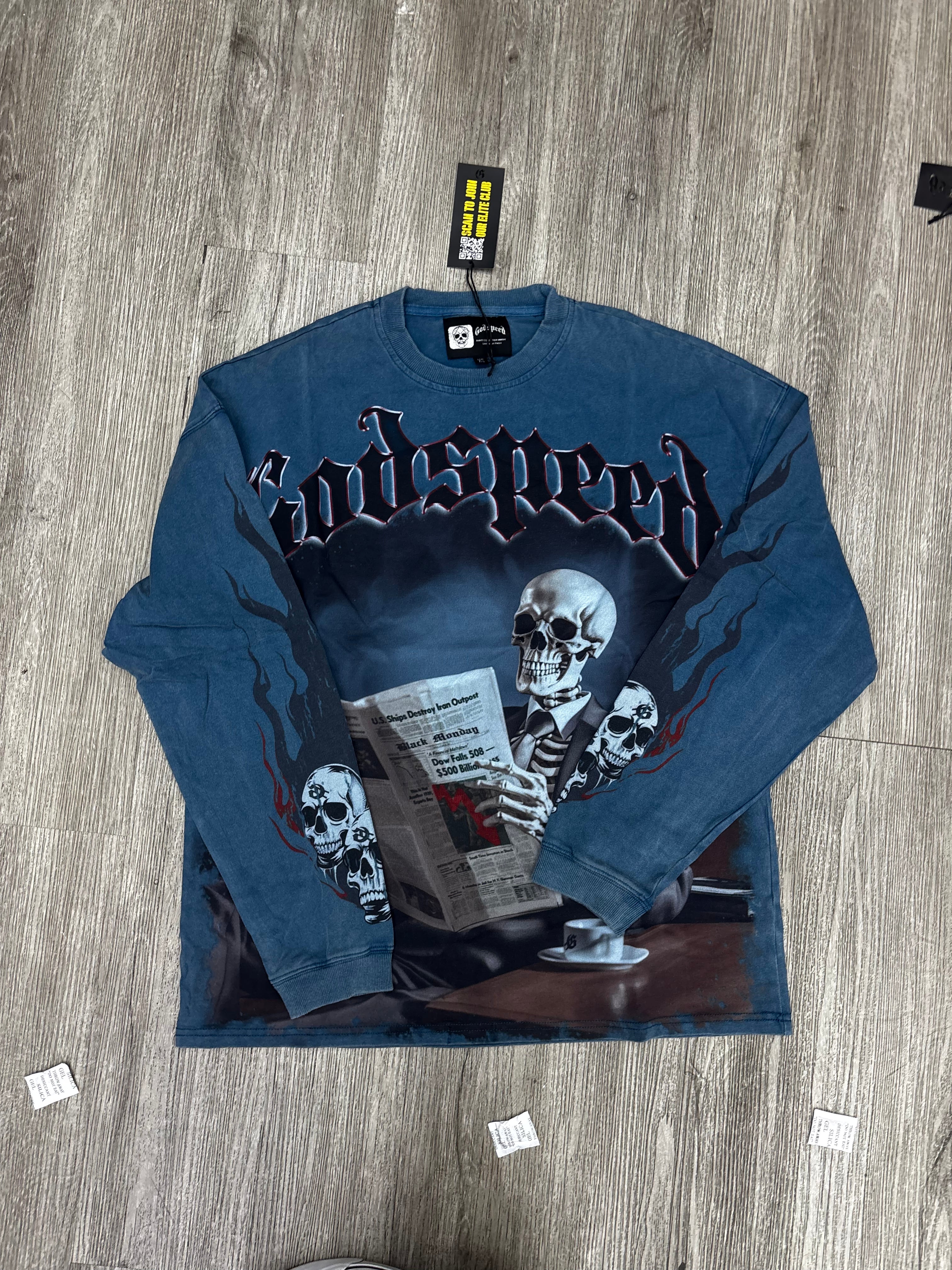 Godspeed longsleeve newspaper navy