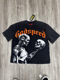 Godspeed tee robot holding skull black/ orange logo