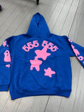 Spider hoodie blue / pink logo
