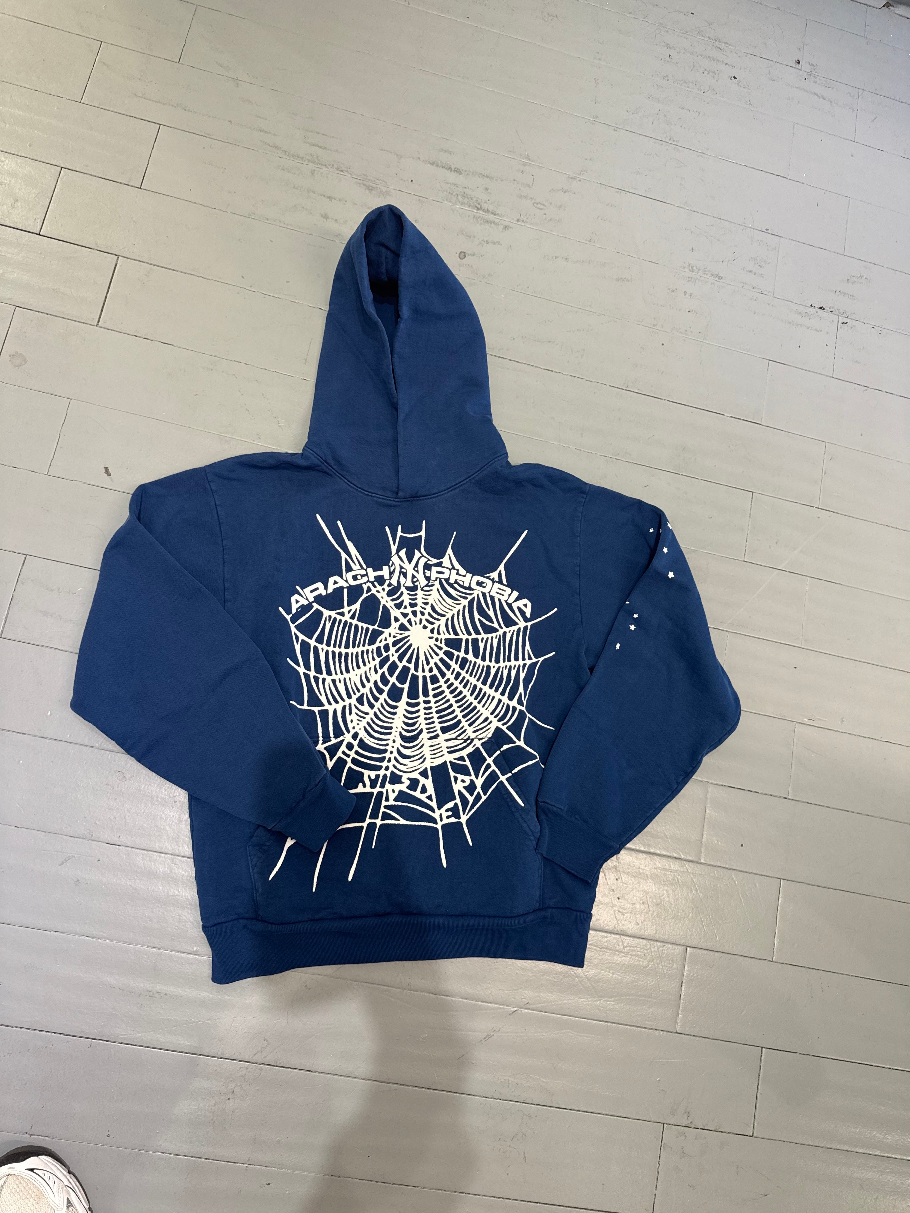 Spider hoodie spider web logo navy/ white