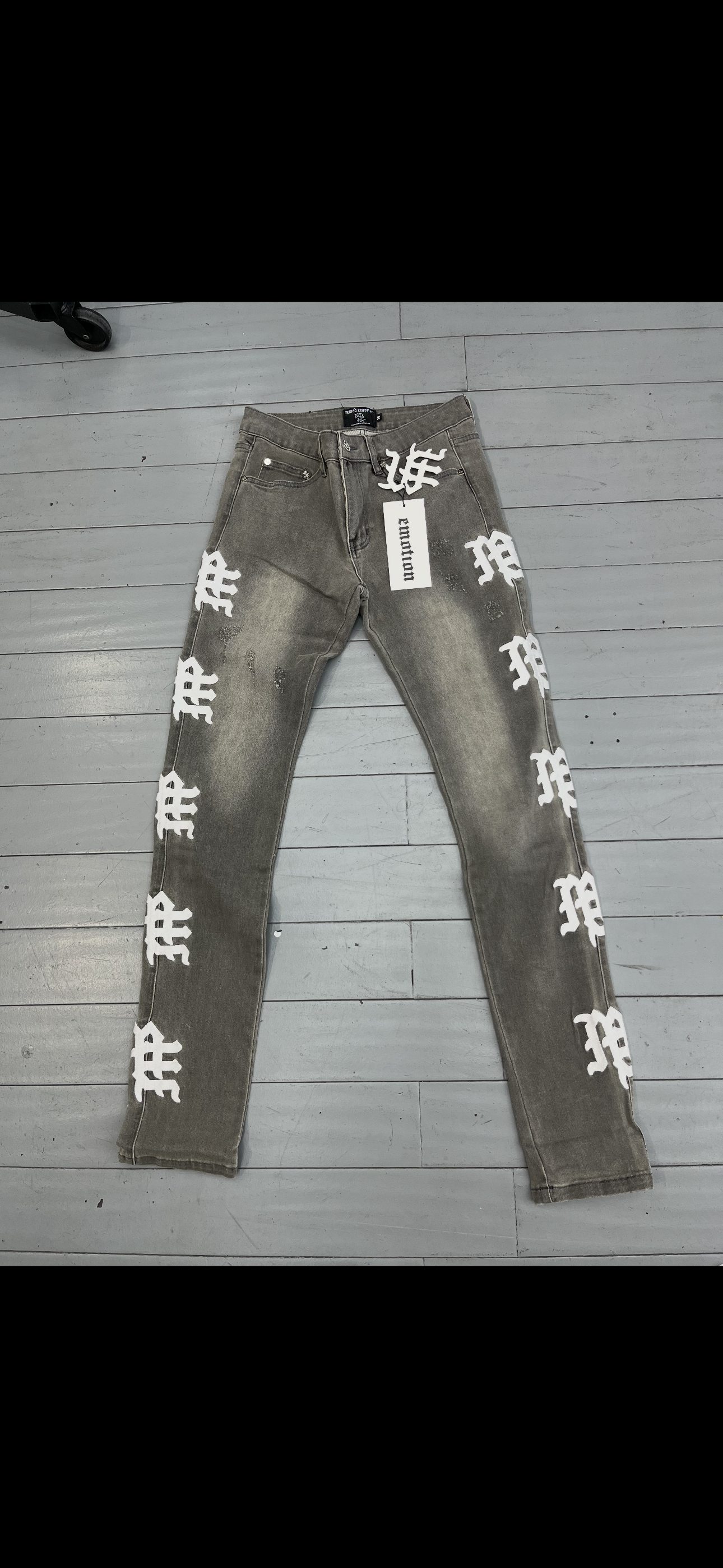Mixed Emotions Logo Jeans Grey/White skinny
