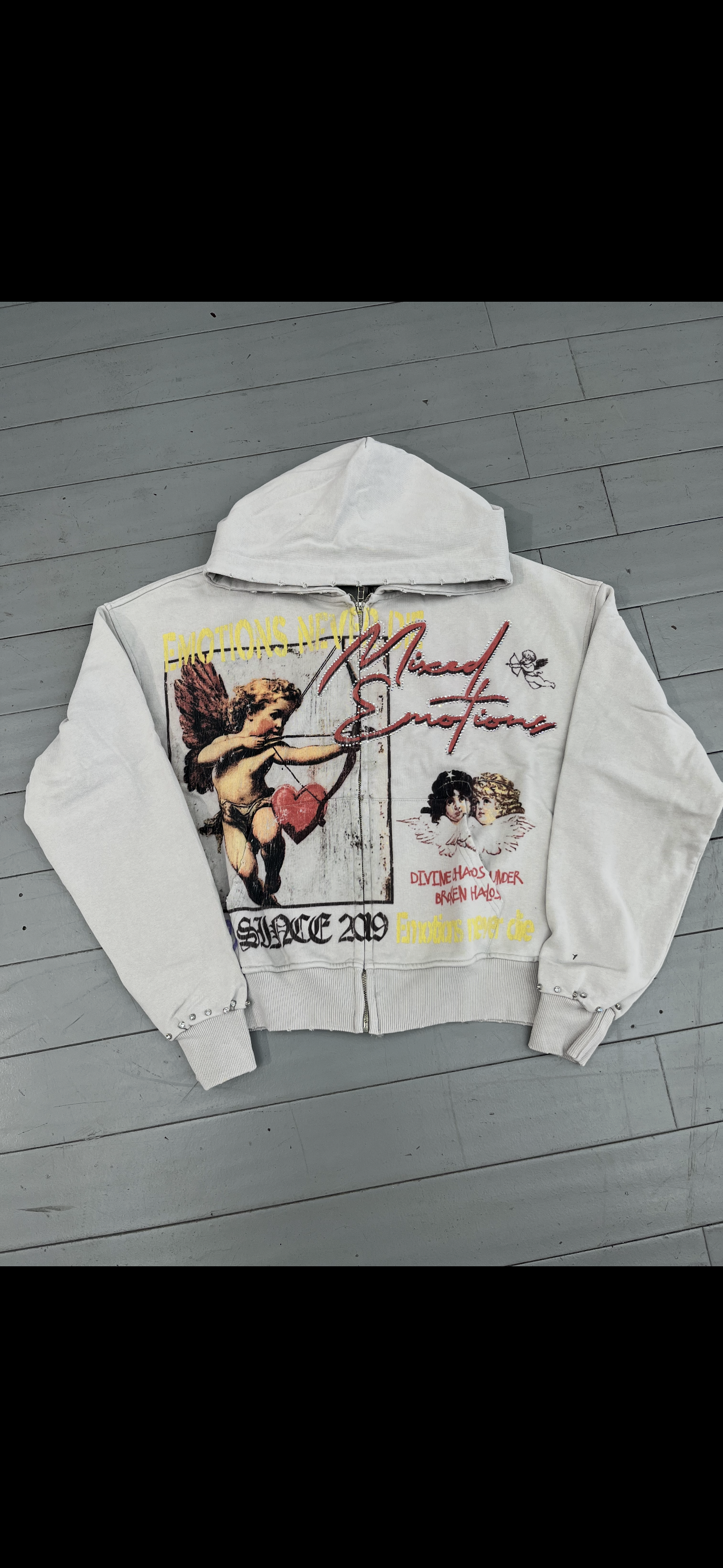Mixed Emotions Cupid Zip up hoodie grey