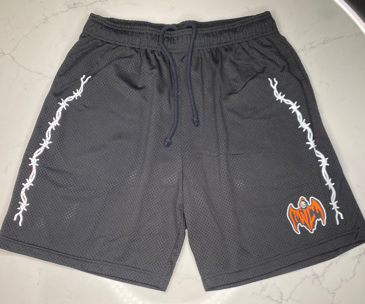 Warren Lotas “Barbed Wire” Shorts (Black/White/Orange)