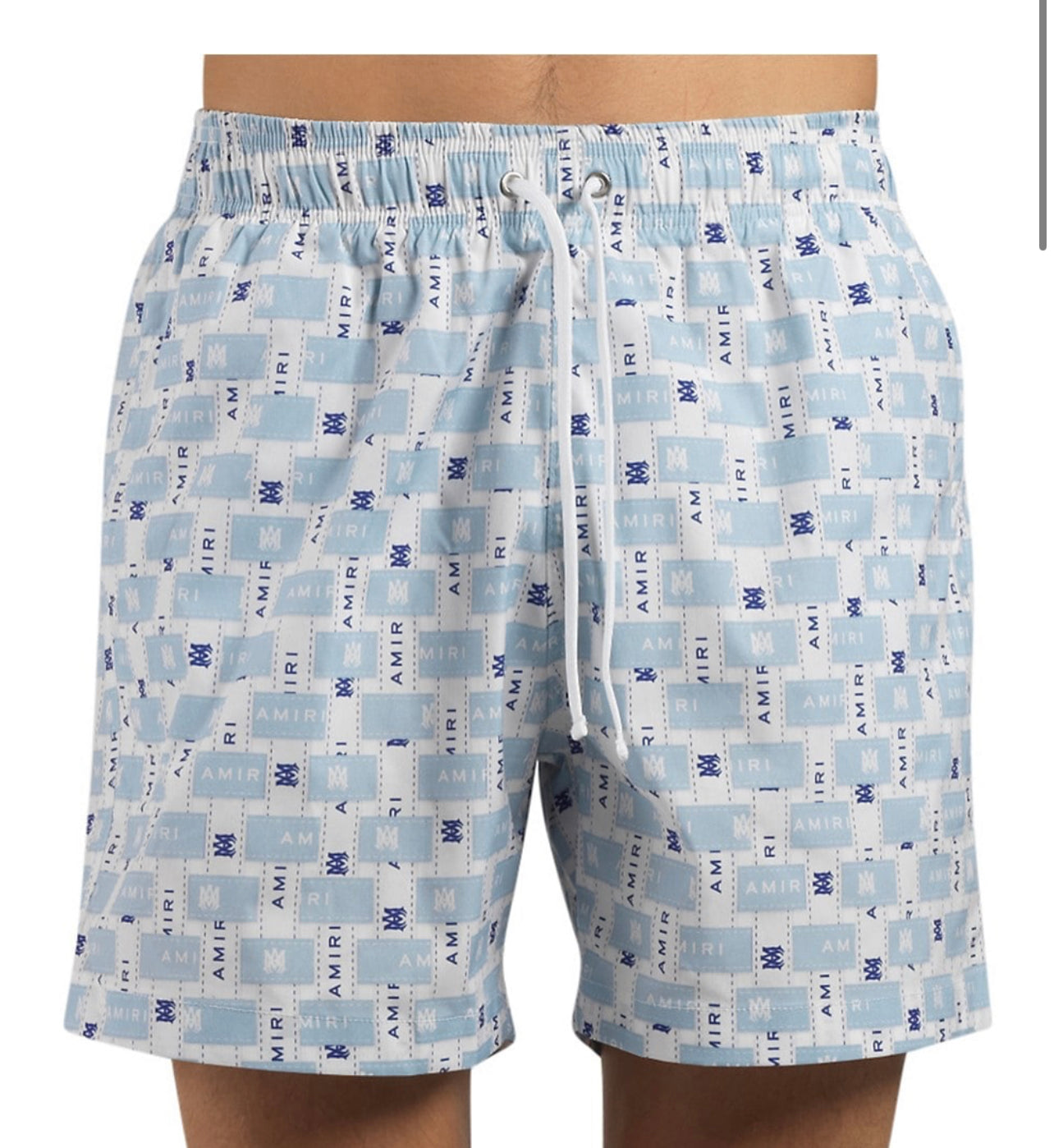 Amiri Swimtrunks Interweave logo white/ light blue