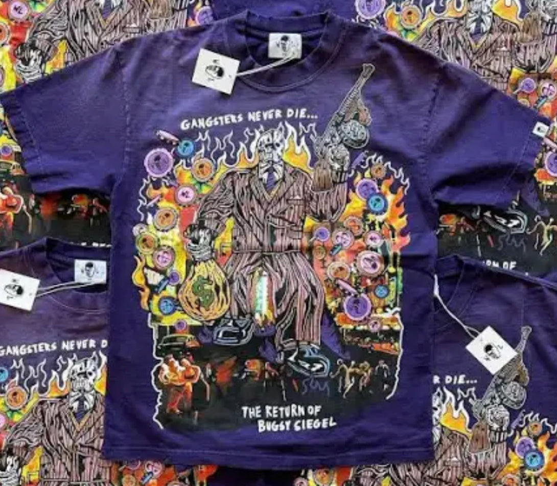 Warren Lotas tee Gangsters never die purple