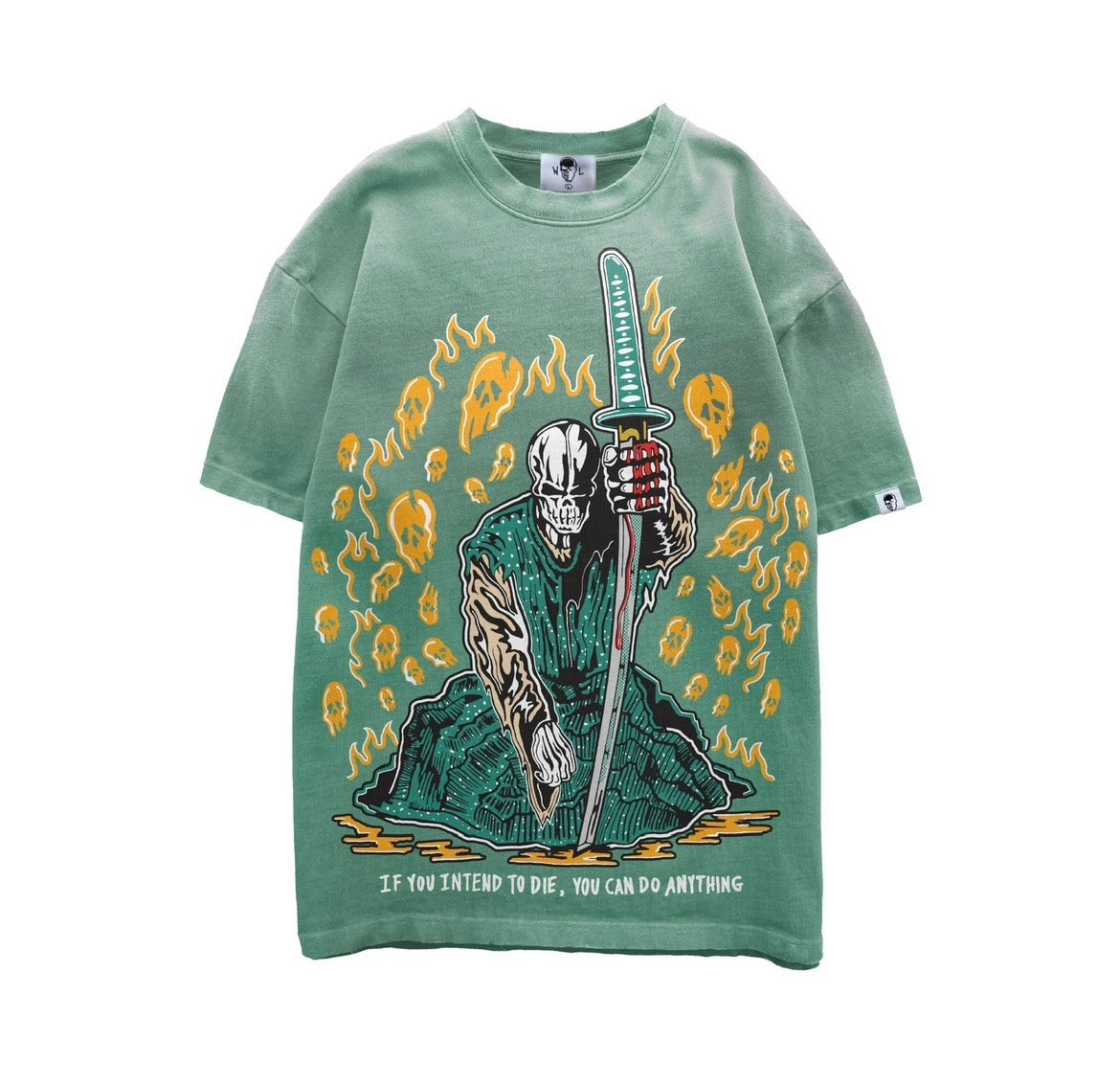 Warren Lotas “Orange Skulls” Tee (Green)