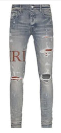 Amiri jeans Stitch logo light blue/ brown