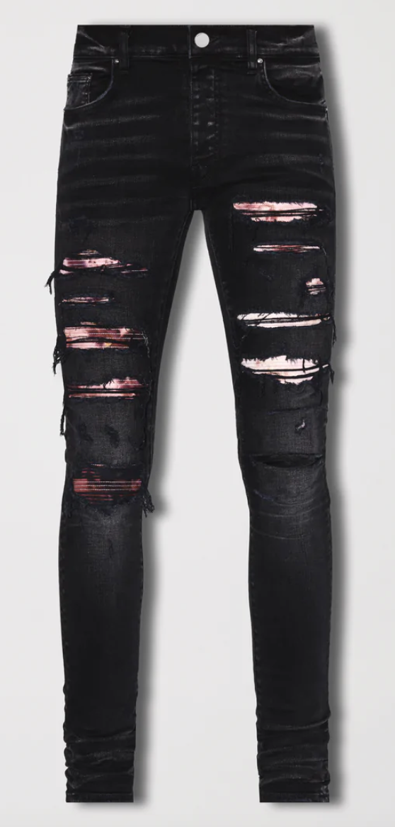 Amiri trasher jeans black red tie dye bandana