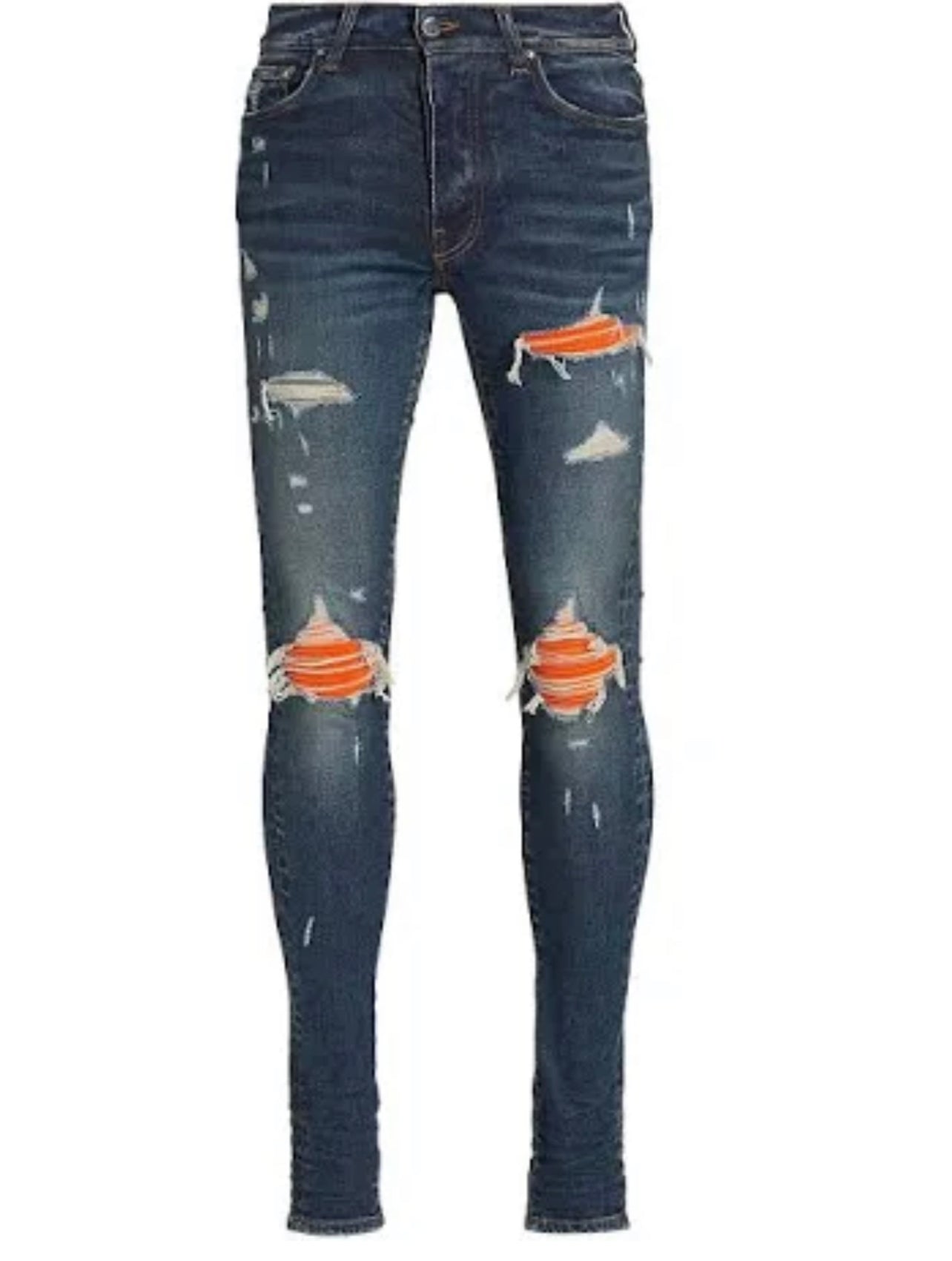Amiri MX1 ultra suede jeans dark blue/ orange rips