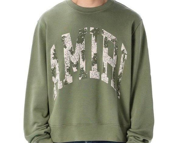 Amiri Distressed Logo Crewneck (Olive)